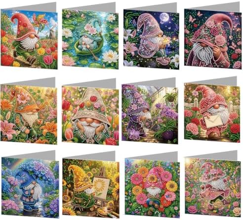 POETRYDRAW DIY Diamond Art Painting Greeting Card Kit, Creative Craft Set for Card Making，Garden Goblin