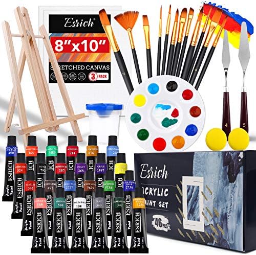 ESRICH Acrylic Paint Set, 46 Pcs Painting Supplies with Paint Brushes