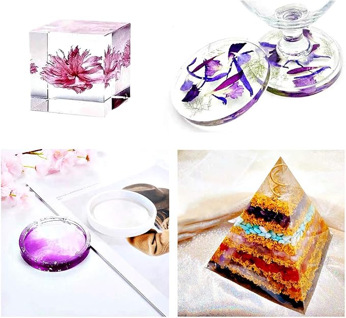Resin Molds Silicone Kit 20Pcs,Epoxy Resin Molds Including Sphere,Cube,Pyramid,Square,Round, Used for Create Art,DIY,Coasters,Candles.Bonus Decorative Sequins and The Complete Set(20PCS Resin molds)