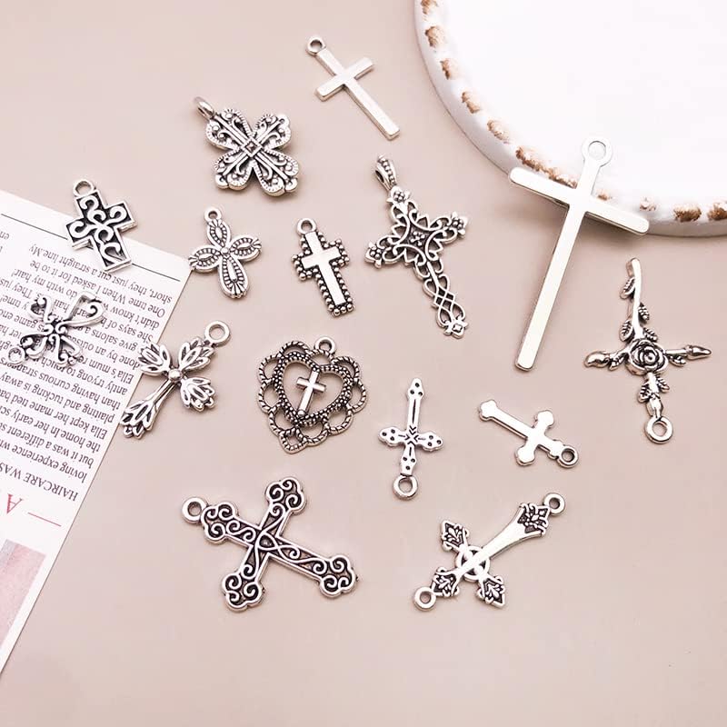 WOCRAFT 120pcs Antique Silver Cross Charms for Jewelry Making Alloy Cross Charms for DIY Crafts (SN024)