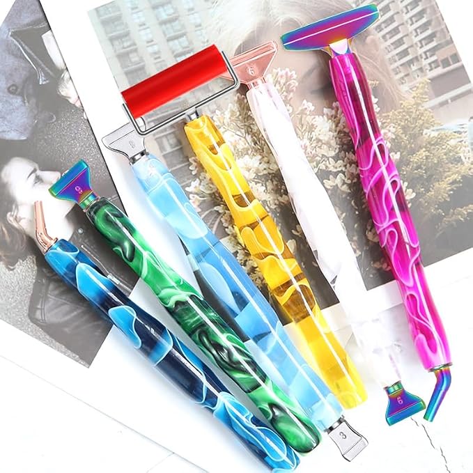 Diamond Art Pens Tools Diamond Painting Pen Accessories Kits with Screw Metal Tip Roller Drill Bead Dot Pens for Art Craft Nail (Blue Pen Silver 6)