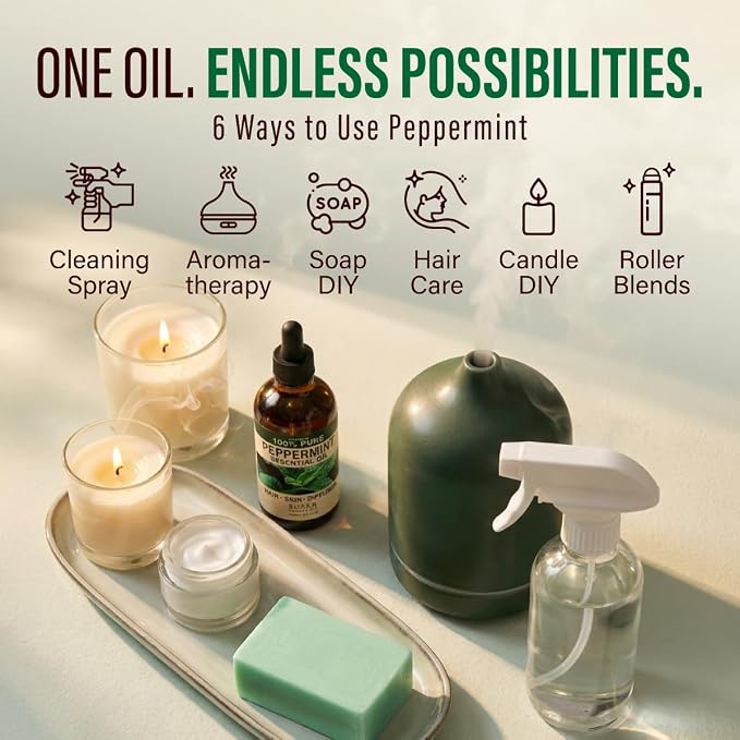 100% Pure Peppermint Essential Oil 4 Fl Oz - for Hair, Skin and Diffuser | Undiluted Mint Oil, Steam Distilled, GC/MS Tested, Non-GMO - for Aromatherapy, Scalp Care, Massage Blends