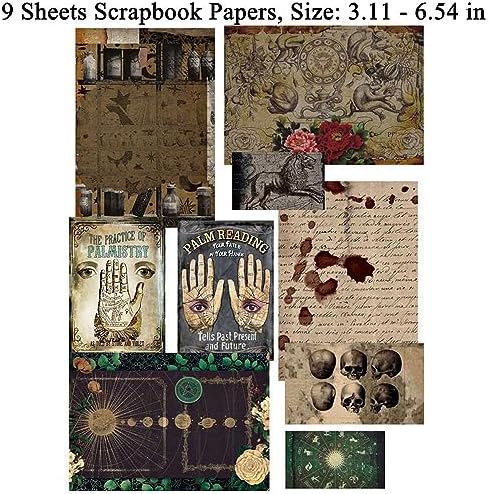 Dark Academia Junk Journal Supplies, Vintage Skull Decoupage Paper for Scrapbook Kit, 45pcs Astrology Ephemera for Junk Journals, Mushroom Plant Materials for Room Decor Wall Collage Kit