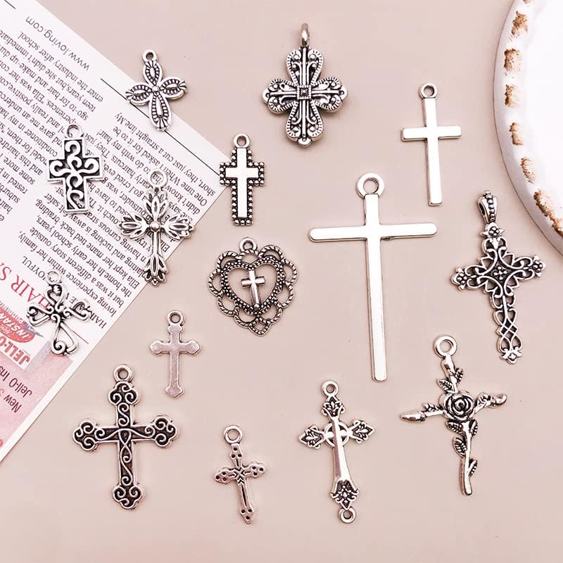WOCRAFT 120pcs Antique Silver Cross Charms for Jewelry Making Alloy Cross Charms for DIY Crafts (SN024)