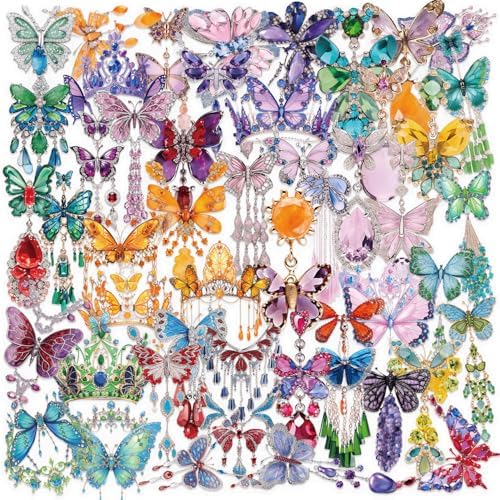 50Pcs Gem Butterfly Scrapbook Stickers – Crystal Butterfly Clear Stickers for Journaling, Scrapbooking, Laptop, Art Crafts
