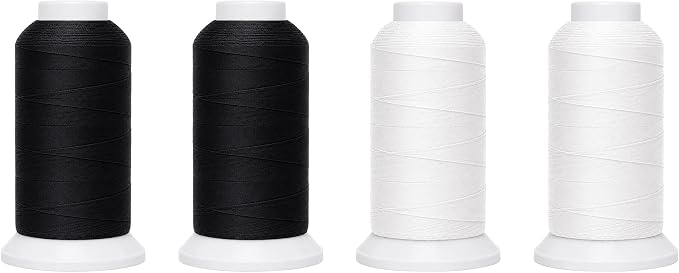 Mandala Crafts Black White Tex 90 Upholstery Polyester Heavy Duty Thread | 1500x4 Yds T90 UV Resistant Strong Thread for Leather Sewing, Marine, Drapery, Jeans, Hair Weaving & Extension, Outdoor