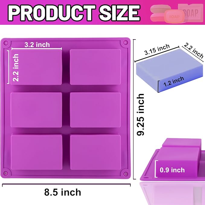 Lerykin 4 Pack Silicone Soap Molds, 6 Cavities Rectangle Silicone Soap Mold, Great for Homemade Craft Soap Bar Mold, DIY Chocolate Molds, Cake Molds & Ice Cube Trays - Just Pop Out (Purple & Pink)