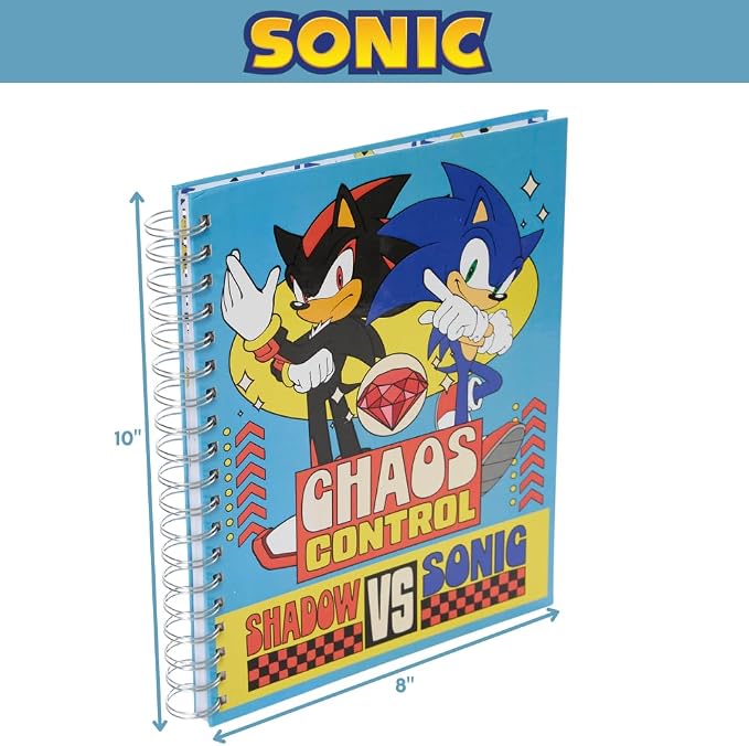 Sonic The Hedgehog Sketchbook for Kids with Washable Markers, 86 Blank Pages Spiral Bound, Sonic and Shadow