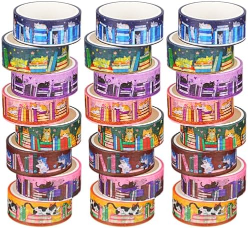 24 Rolls Book Washi Tape Back to School Crafting Gifts, Cat