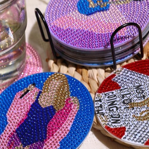 8 PCS Singer Diamond Art Coasters Kits, Pop Star Diamond Painting Coasters with Holder Set of 8, DIY Drink Coasters Art Crafts Supplies for Adults Cup Mat for Home Decor House Warming Gifts Non-Slip