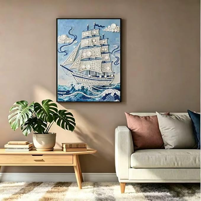 Sailboat Pearl diamond painting Kit for Adult,Full Drill Dot Art11.8X11.8In | 5D Diamond Painting Kits ,DIY Diamond Dots Gem Art Craft, Beginners Home Wall Decor