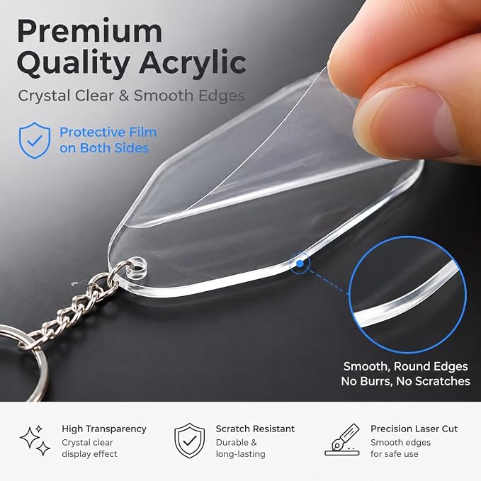 90pcs Acrylic Blanks Key Tags Kit, Including 30 pcs Motel Hotel Shape Retro Acrylic Board, 30 Keychain Rings and 30pcs Jump Rings for Cricut Crafting Vinyl Ornament Blanks DIY Keychain Making