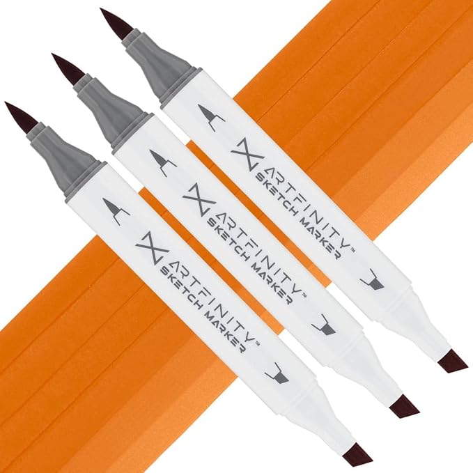 Artfinity Sketch Markers - Set of 3 - Chrome Orange YR1-3, Vibrant, Professional, Dye-Based Alcohol Markers for Artists, Drawing, Travel, & More