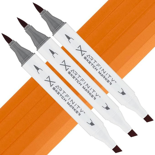 Artfinity Sketch Markers - Set of 3 - Chrome Orange YR1-3, Vibrant, Professional, Dye-Based Alcohol Markers for Artists, Drawing, Travel, & More
