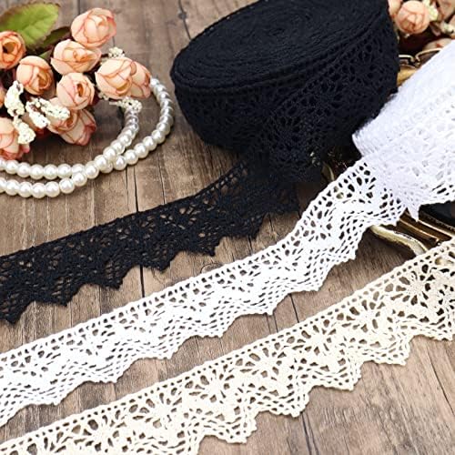 White Lace Ribbon 10 Yards Crochet Lace Trim Cotton Sewing for Crafts, Gift Package Wrapping, Bridal Wedding Decoration, Scrapbooking Supplies