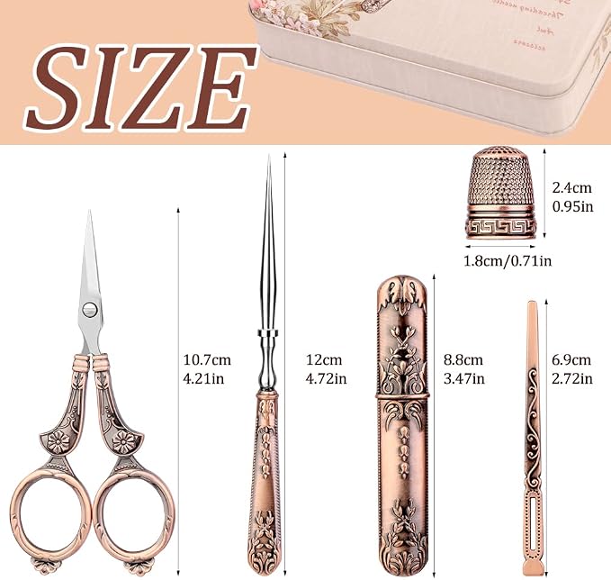 BUTUZE Embroidery Scissors Kit, European Antique Vintage Sewing Kit, Complete Vintage Sewing Tools with Embroidery Scissors,Original Case,Sewing Needle Case, Awl for Sewing, Craft, Needlework