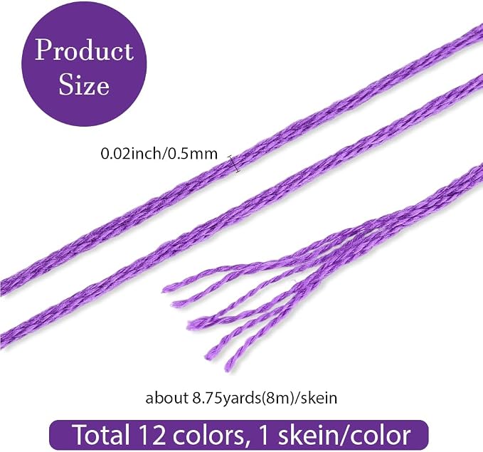 12 Skeins 6 Strands Purple Embroidery Floss String for Knitting