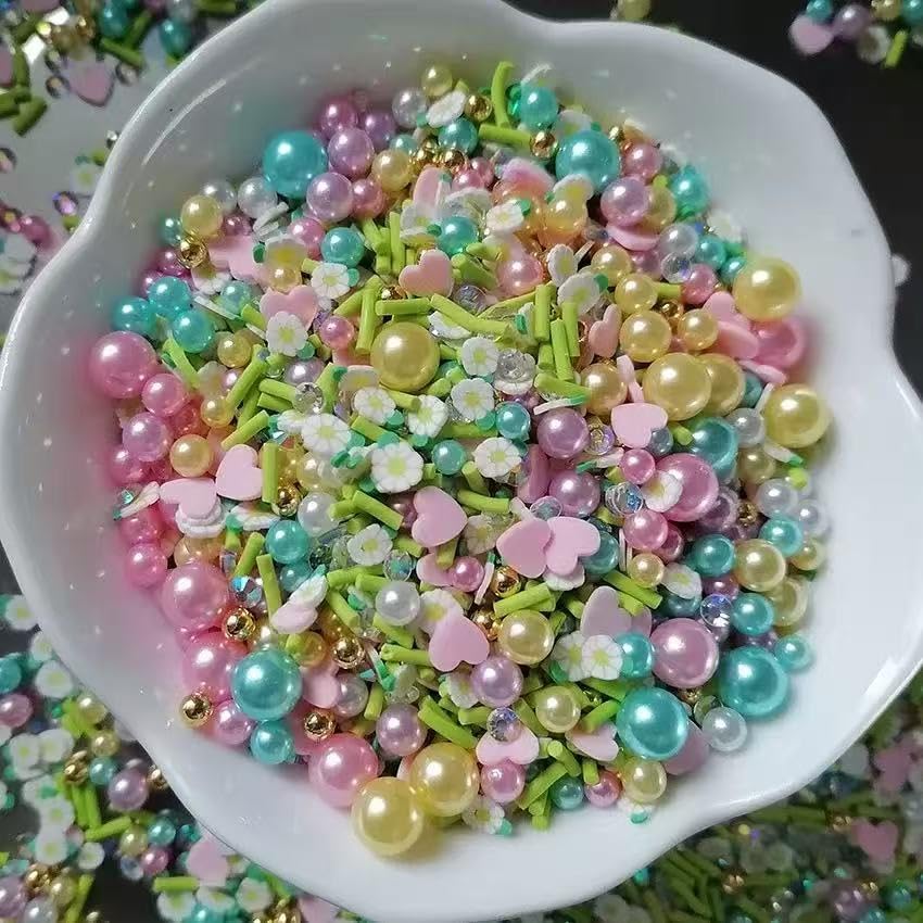 100G Polymer Clay Sprinkles for Crafts, Pastel Flower Heart Slices Embellishments for DIY Crafts Nail Art Supplies Cellphone Decoration Accessories (Light Green)