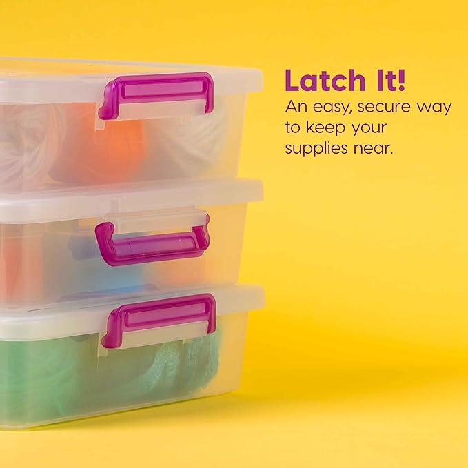 IRIS USA Storage Bins with Lids |Made in USA| 6 Qt - (6-Pack) - Clear | Plastic Containers for Crafts, Art, Office & Study Supplies / Secure Latch Buckles