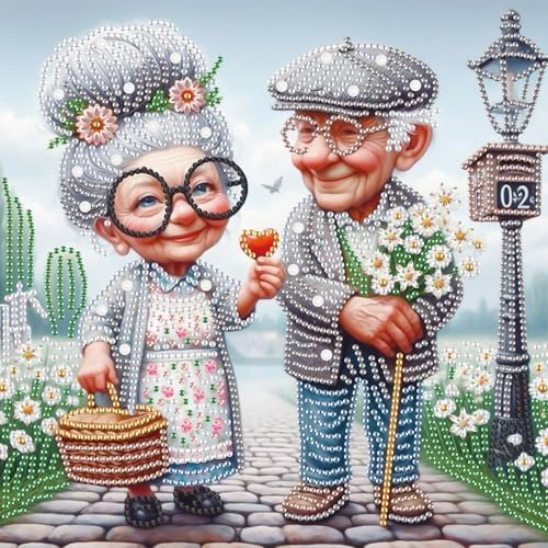 Diamond Painting Kits for Adults, Happy Old Couple Pattern Design Special Shape Diamond Art Kits for Beginners, DIY Diamonds Paintings Art for Home Wall Decor Gift