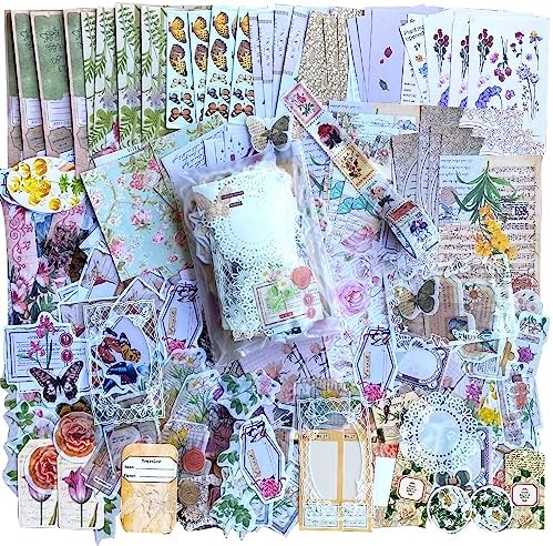 BLEDS 400PCS Vintage Journaling Supplies Scrapbook Paper Stamp Stickers