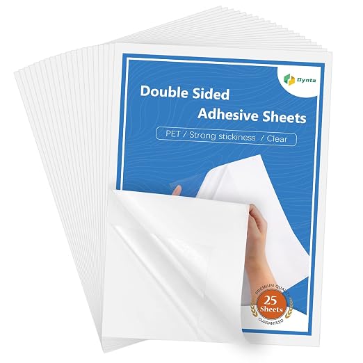 Dynta Double Sided Adhesive Sheets for Arts Craft Scrapbooking Photo Albums Home Decorative 25Pcs, 8.3 x 11.7 Inch | Ideal for Arts, Scrapbooking, Photo Albums, Handmade Crafts and Home Decoration Projects