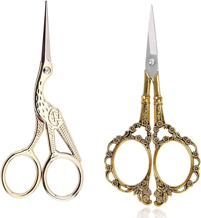 BIHRTC Gold Vintage Plum Blossom Scissors and Classic Crane Design Sewing