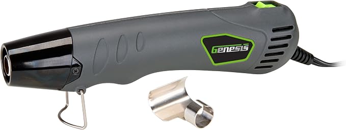 Genesis Compact Corded Electric 350W Heat Gun 662F with Curved Reflector Nozzle and 6ft. Power Cord for Crafts, Embossing, Paint Stripping, Shrink Wrap, and Heat Shrink Tube (GHG350)
