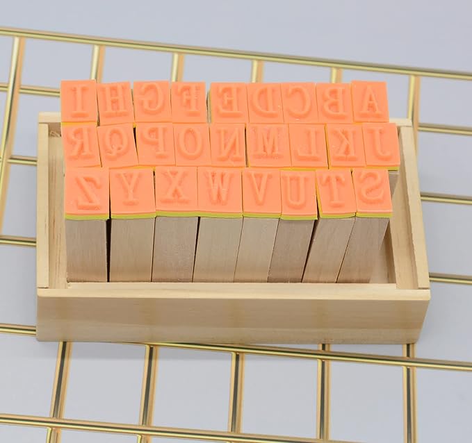Pack of 26 Pcs Small Wooden Rubber Stamps 0.2 Inch of Letter(C)