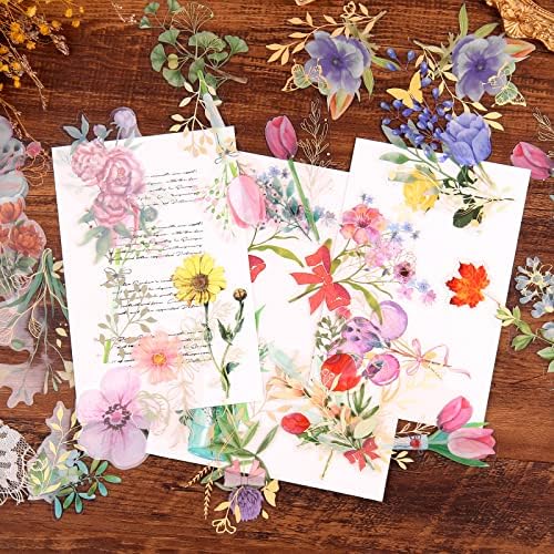 Dizdkizd Gilding Flower Stickers (240 Pieces) - Glitter Watercolor Transparent Stickers for Card Making Scrapbooking Envelopes Wrapped Gifts Arts and Crafts Journaling
