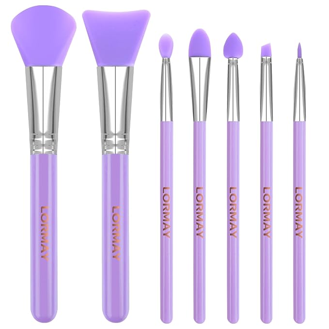 LORMAY 7-Piece Silicone Brush Set for UV Resin Crafts and Makeup, Purple | Easy Clean for DIY Epoxy Art and Makeup, Soft Reusable Tools, Gentle Applicator Suitable for All Skin Types