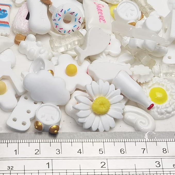 Chenkou Craft 50pcs Lots Mix Assorted White Craft DIY Flatbacks Resin Flat Back Buttons Scrapbooking (White)