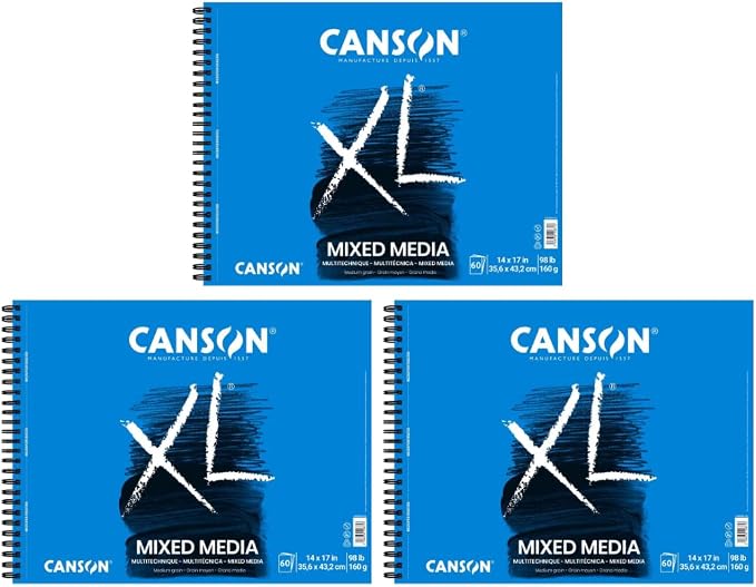 Canson XL Series Mix Media Pad, 14" x 17", White, 98 lb. (160gsm), 60 Sheets/Pad, Pack of 3 Pads, 180 Sheets Total