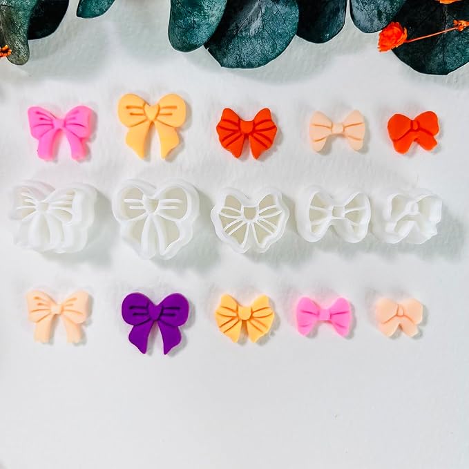 Xaekicr Polymer Clay Cutters Bow Set – 5PCS Cute Bow Clay Cutters for Polymer Clay Jewelry, Sweet Ribbon Clay Earring Cutters Shapes, DIY Clay Tools for Earrings, Charms and Crafts
