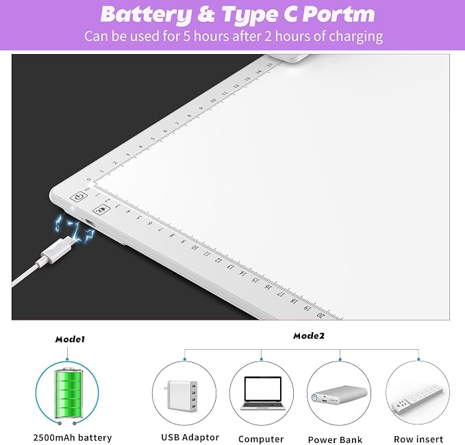 YINGWOND Wireless Rechargeable A3 Light Pad with Carry Bag,Diamond Art Light Board 2500mAh Battery,3 Color Temperatures and Stepless Dimming,Light Box for Tracing,Diamond Painting,Weeding Vinyl
