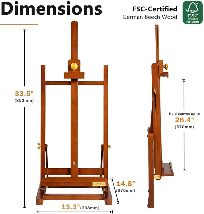 DJAR Medium Tabletop Painting Easel, Assembly-Free, Solid Beechwood, Walnut | Adjustable H-Frame Desktop Painting Stand, Holds canvases up to 27.5", Premium Art Supplies for Students and Beginners