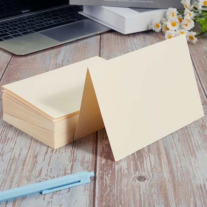 50 Pack Blank Folded Cardstock Cards, Cream Color, 4x6