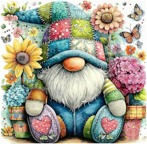 Gnome Diamond Art Kits for Adults, Round Diamond Painting 14x14 Inch