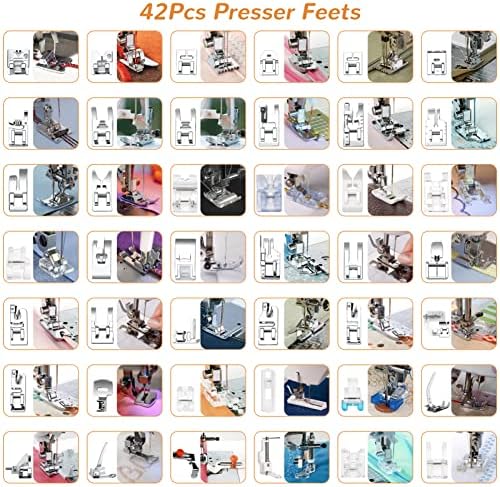Presser Foot Set 42Pcs, Sewing Machine Presser Feet Kit Accessories with Manual for Brother, Babylock, Singer, Elna, Toyota, New Home, Simplicity, Necchi, Kenmore Low Shank Machines