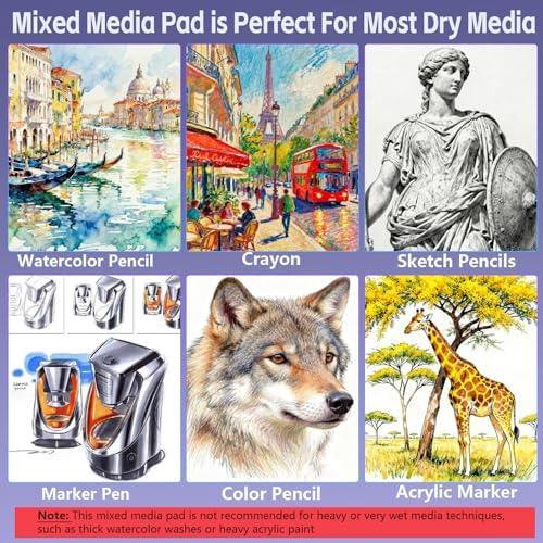 joibabe Spiral Bound Mixed Media Sketchbook, 160 GSM/98LB Heavyweight Acid Free Paper, 60 Sheets, 9x12 Inch Art Notebook for Drawing, Watercolor, Acrylic, Sketching, 1 Pack