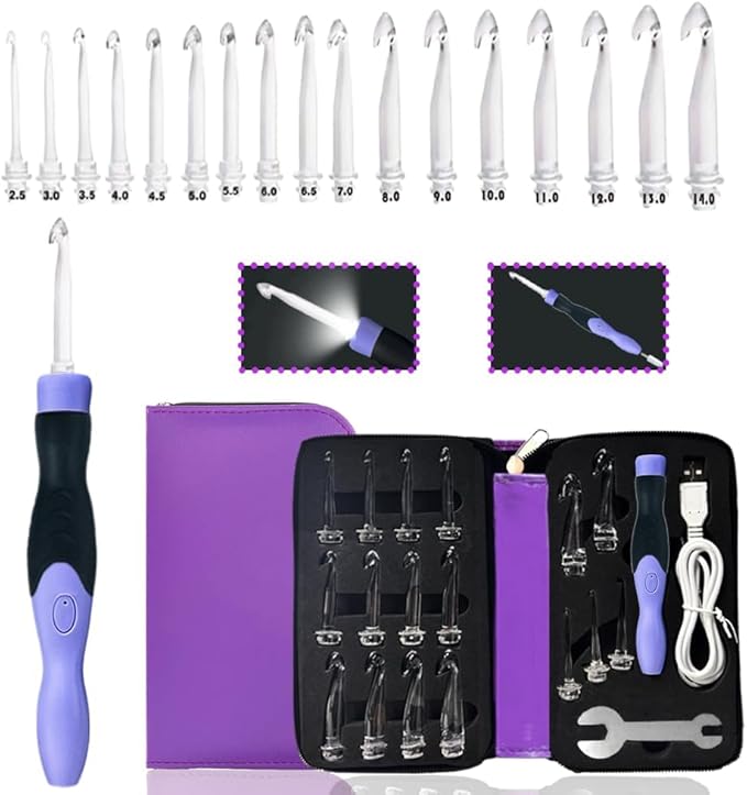 Yarniss 17 Size Lighted Crochet Hooks 2.5mm~14mm,Rechargeable Crochet Hooks