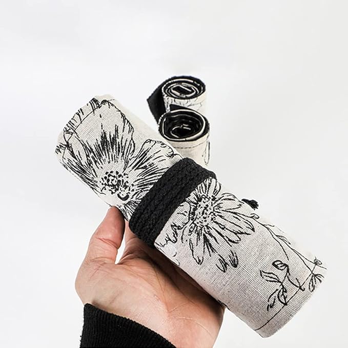 DIYOMR 24/36/72 Slots Pencil Wrap Pencil Rolls, Artist Colored Pencils Roll Up Bag Short Brushes Pouch Case Pencils Organizer for Drawing Coloring and Sketching (Peony Flower, 72slots)