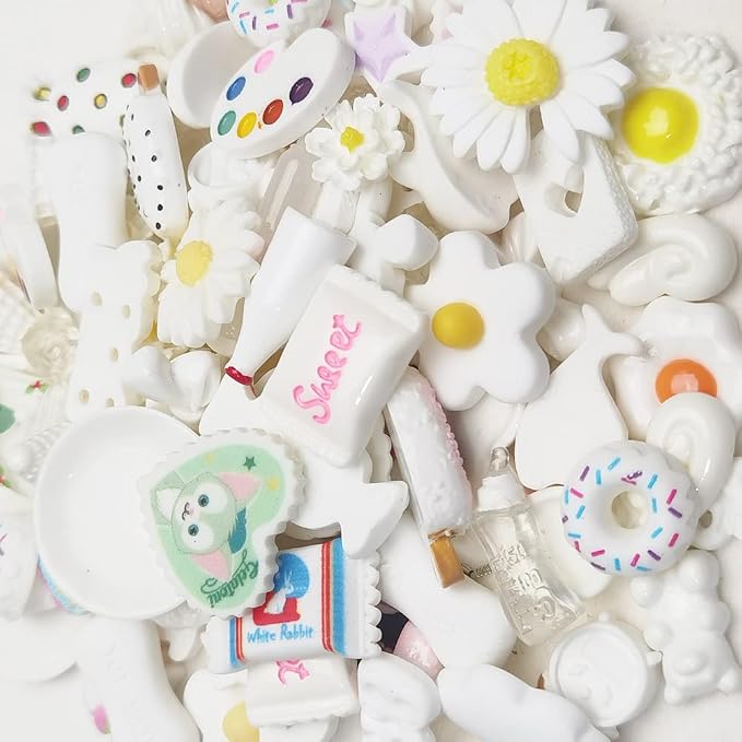 Chenkou Craft 50pcs Lots Mix Assorted White Craft DIY Flatbacks Resin Flat Back Buttons Scrapbooking (White)