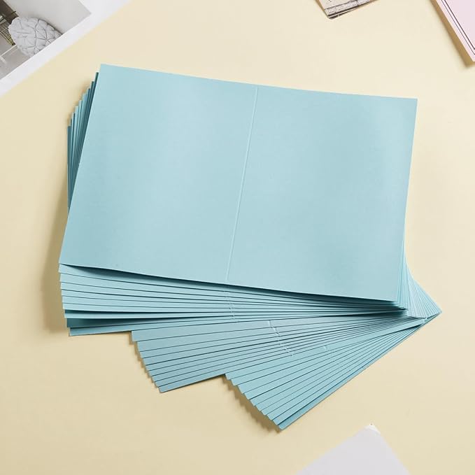 50 Pack Blank Folded Cardstock Business Cards, Light Blue, 3x5