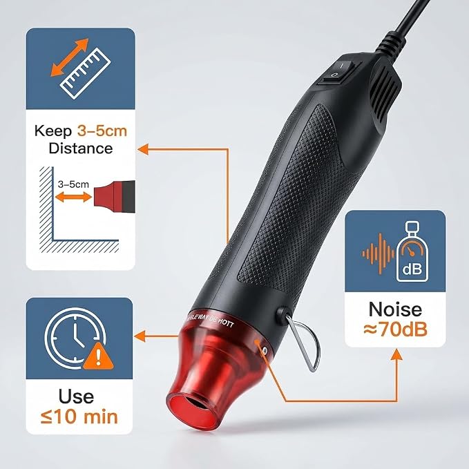 QWORK Mini Heat Gun, 300W Portable Hot Air Tool for Crafts, Epoxy Resin, Shrink Tubing & DIY, with Stand 110V