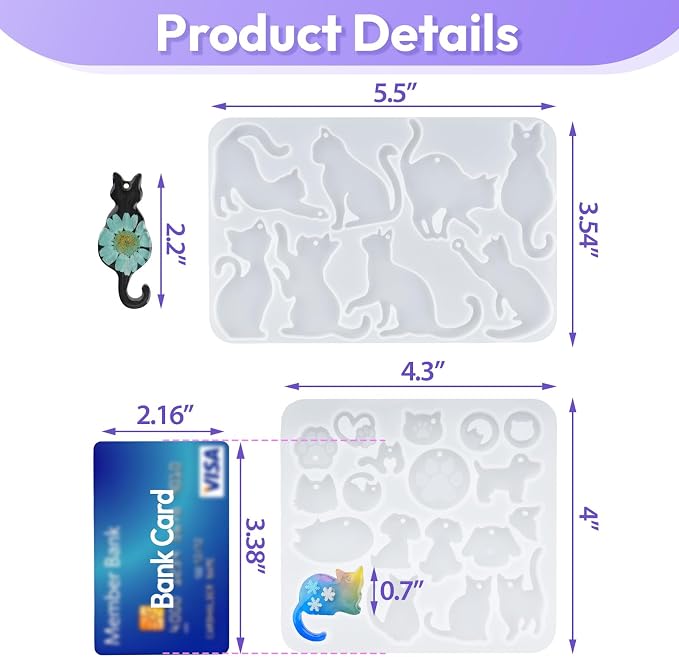 HeyClear Pet Pendant Resin Molds Silicone 2 PCS Cat & Dog Shape Epoxy Molds | UV Resin Molds for DIY Jewelry, Pendants, Keychains & Handmade Jewelry Craft Making