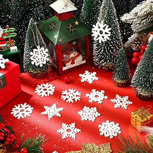 Blulu 100 Pcs Christmas Wooden Snowflakes Crafts, White, 2 in