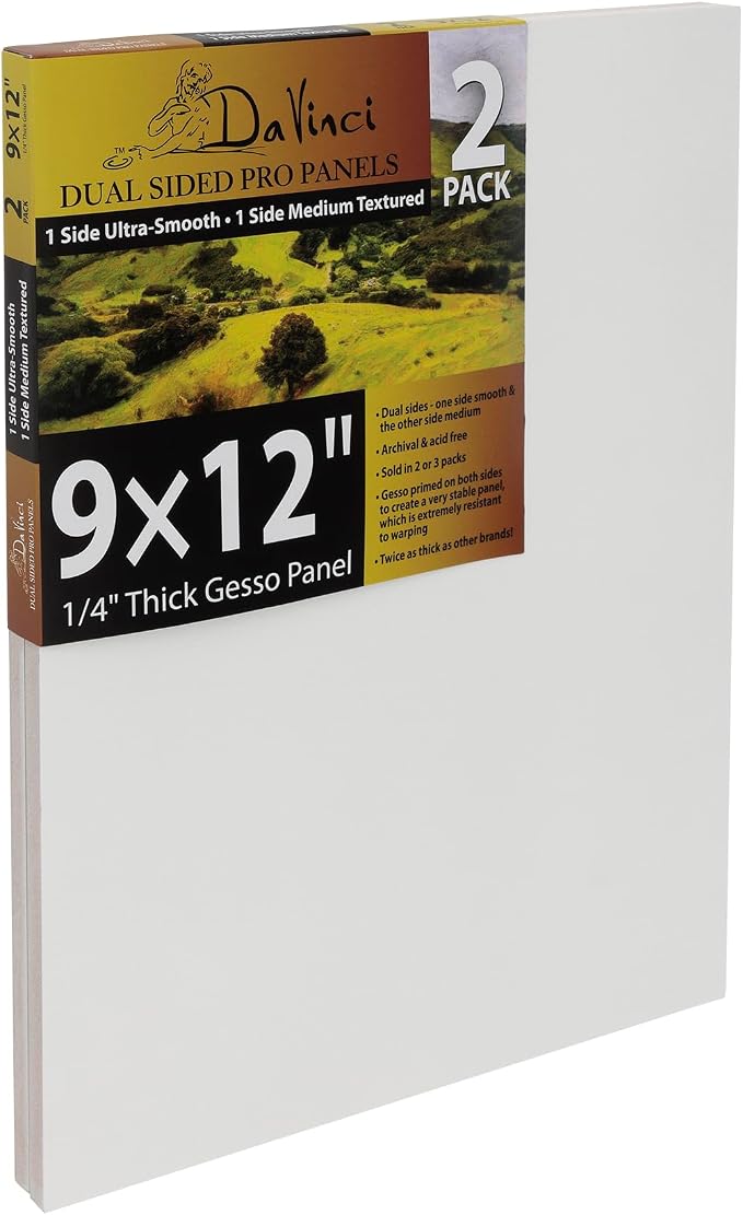 Jerry's Artarama Da Vinci Dual Sided Pro Panel Board - 2-Pack, 9x12" 6mm Deep Panels for Painting - Archival, Acid-Free Art Supplies - Ultra-Smooth & Medium Textured Paint Surfaces
