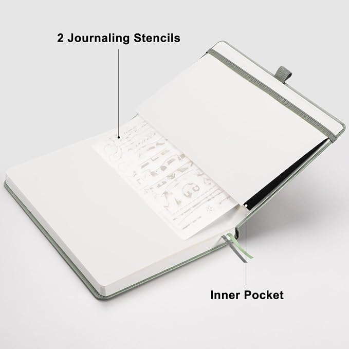 RETTACY Dotted Journal Notebook, 192 Pages, A5 Medium Size (5.7'' x 8.3'') | Leather Hardcover, 100 GSM Thick Paper, for Journaling, Planning, Tracking (Sage Green)