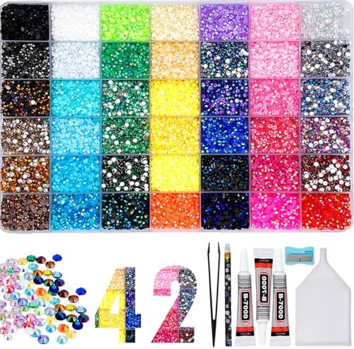 42 Colors Rhinestone Kit, 42000pcs Flatback Gems for DIY Bedazzling Crafts